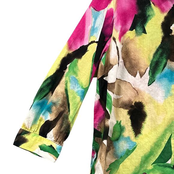 Dana Buchman Top M Watercolor Floral Bold Button Down Resort Travel Boho Beachy - Picture 4 of 15